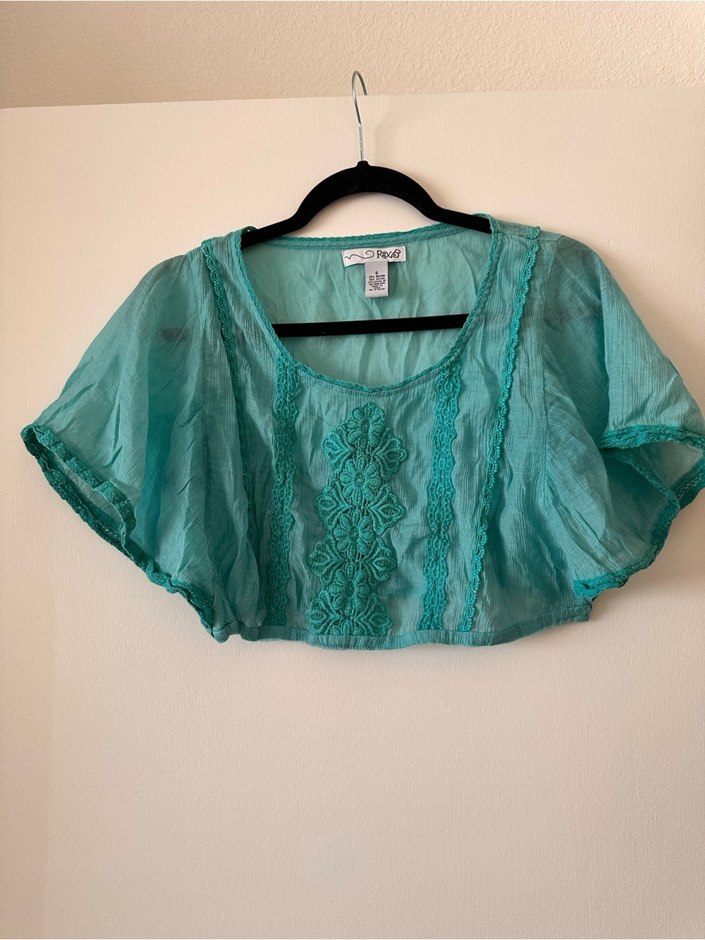 RXB Teal Embroidered Sheer Crop Top